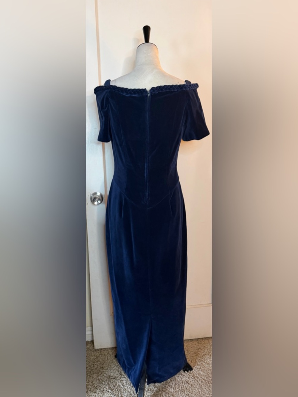 Watters Midnight Blue Velvet Off the Shoulder Maxi Dress Wedding Event Formal - Picture 10 of 14